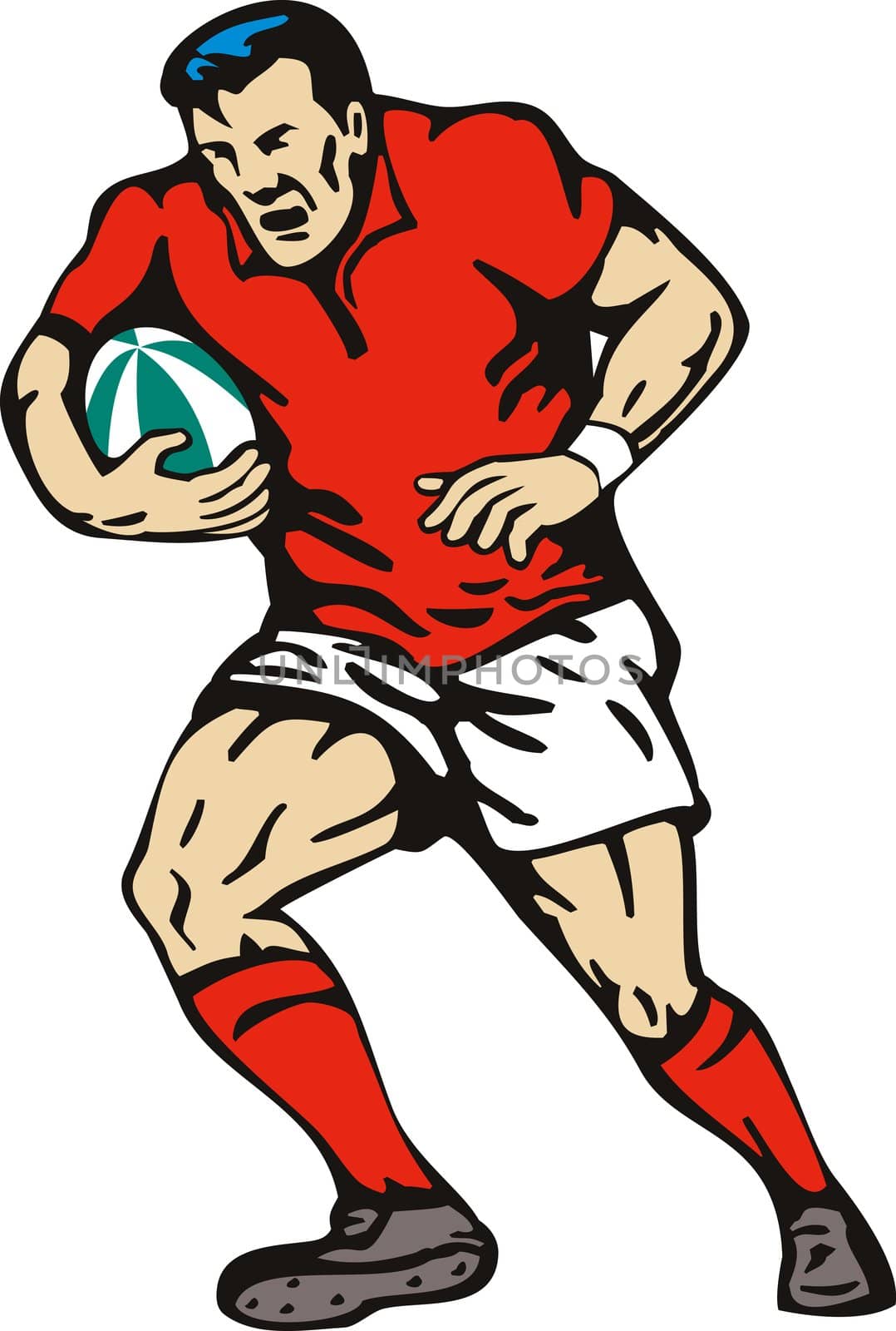 illustration of a rugby player running with the ball on isolated background 