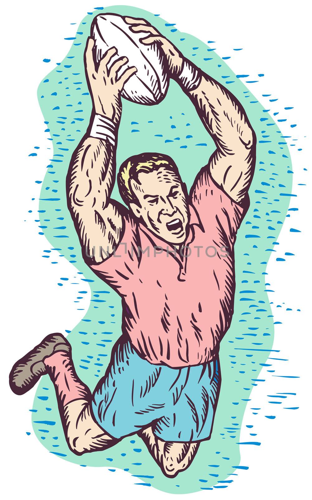 illustration of a rugby player scoring a try on isolated background 
