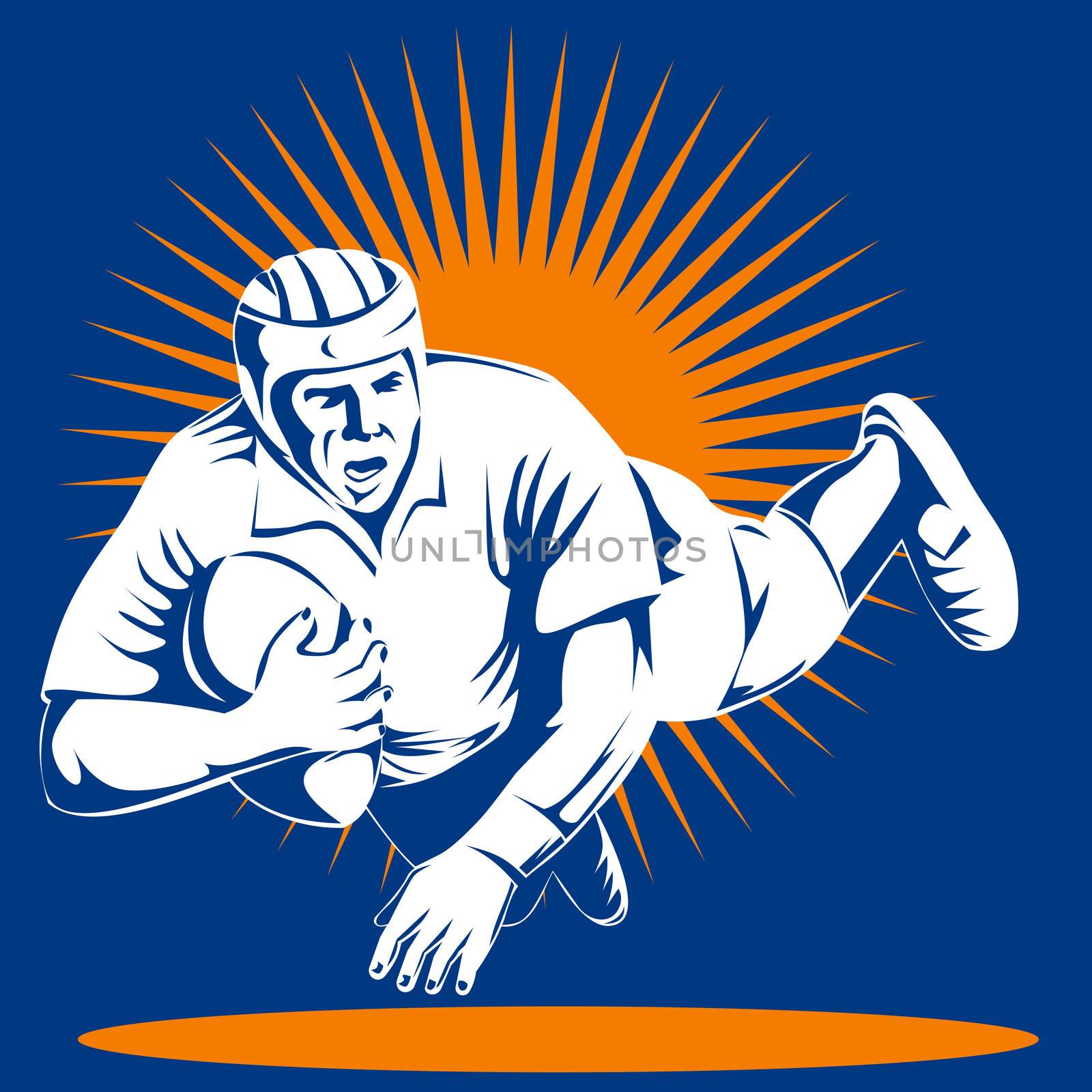 illustration of a rugby player scoring a try on isolated background  retro style