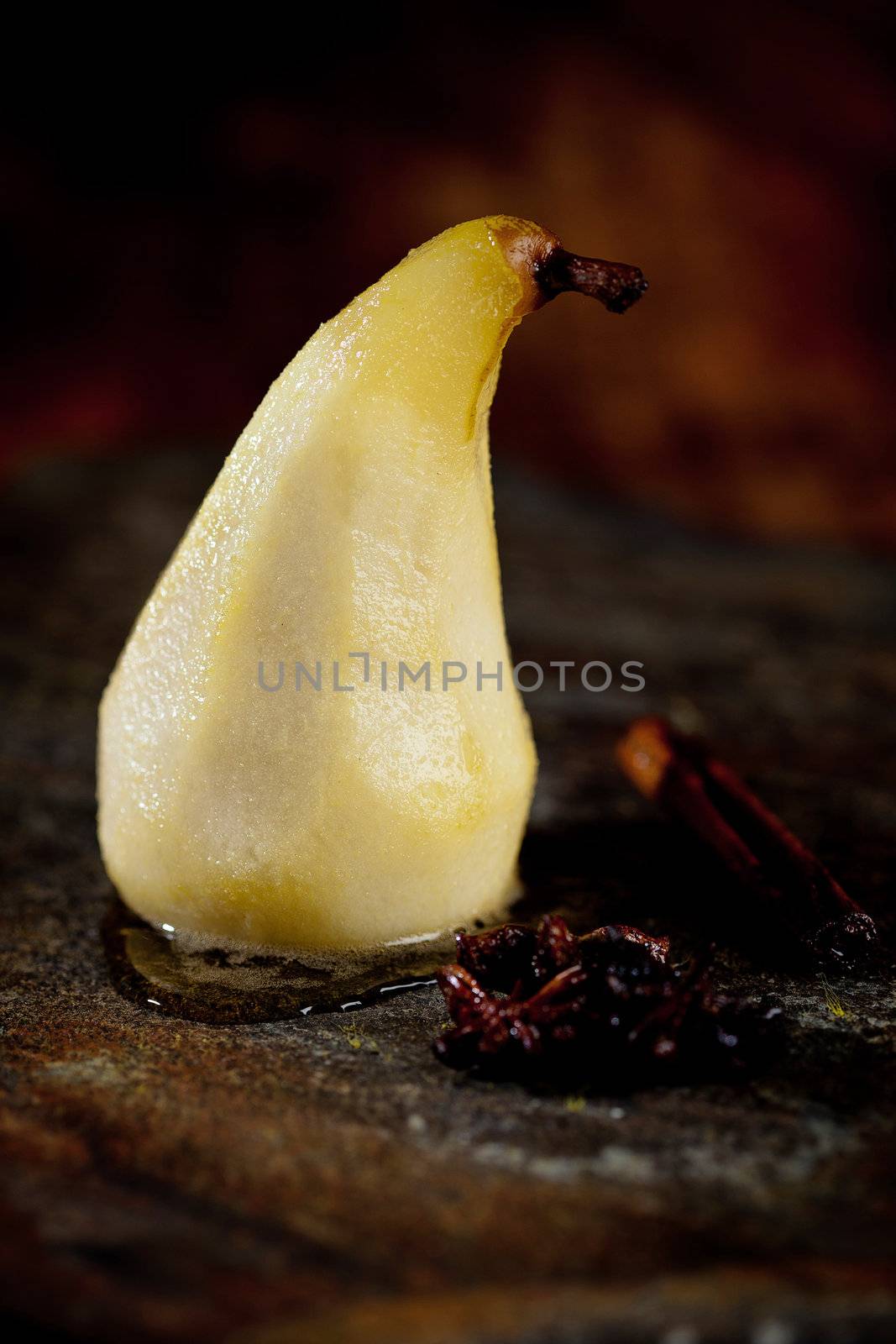 Delicious poached pear with honey syrup
