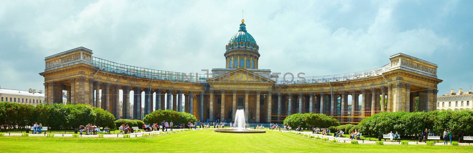 Ancient Kazansky cathedral in the street of St. Petersburg