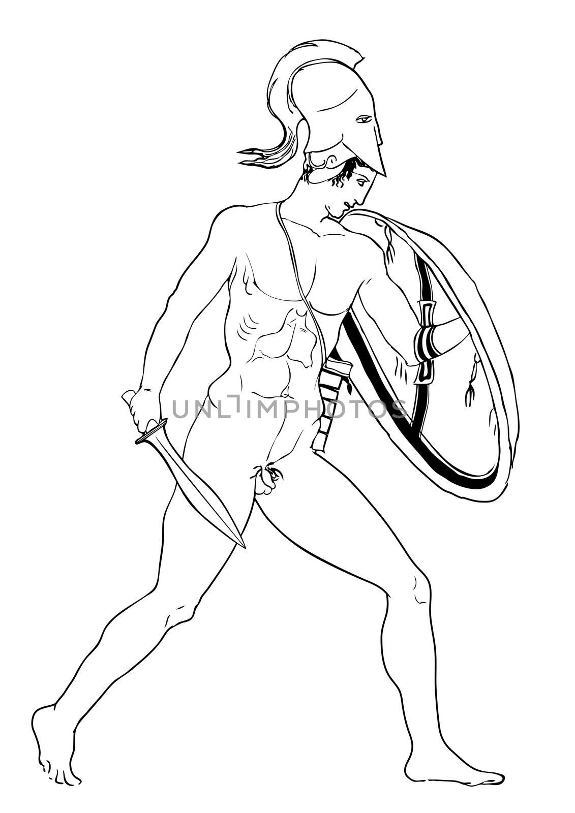 Hadn drawn sketch of the warrior of ancient Greece - vector