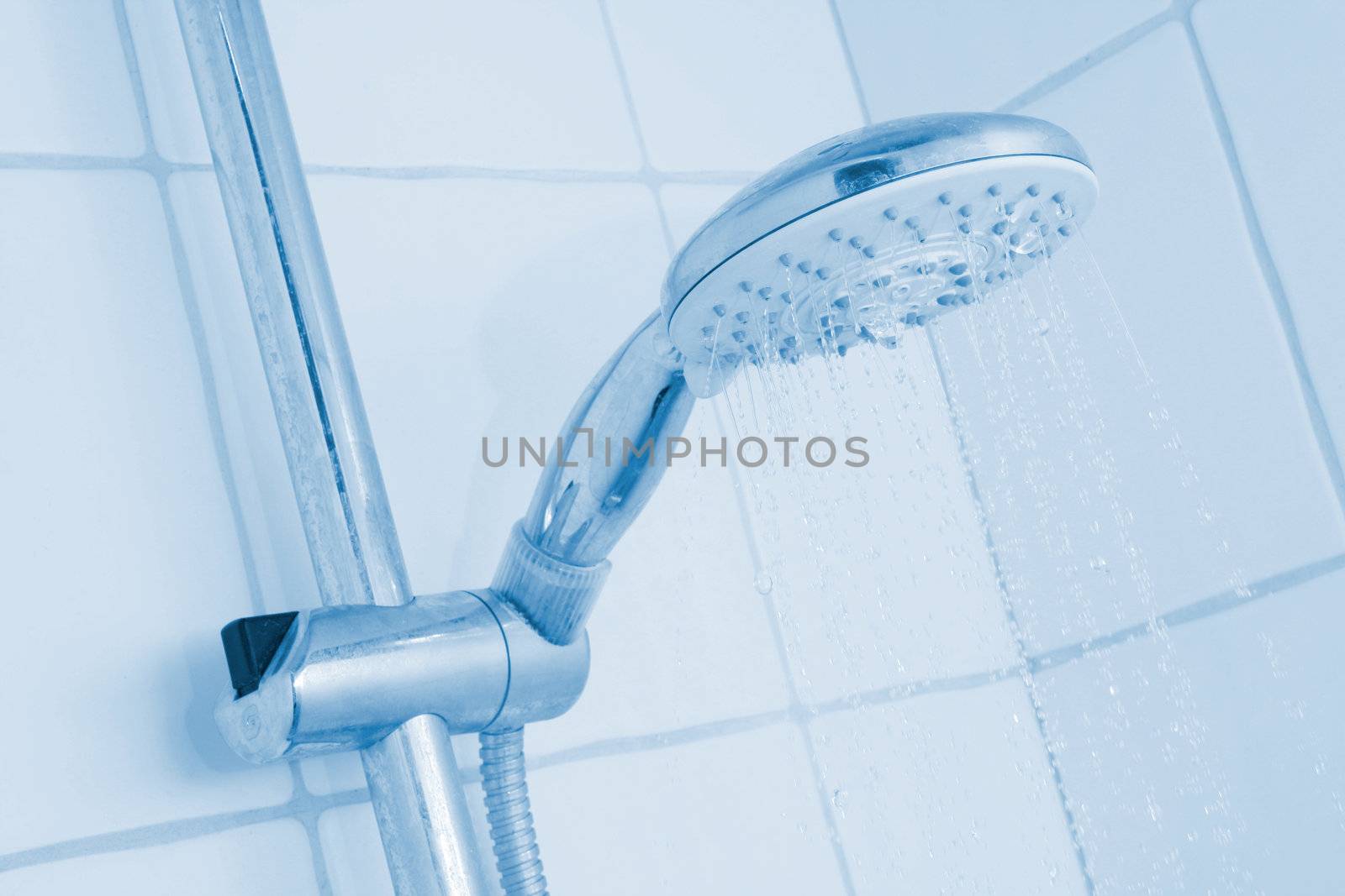 A shower head with running water