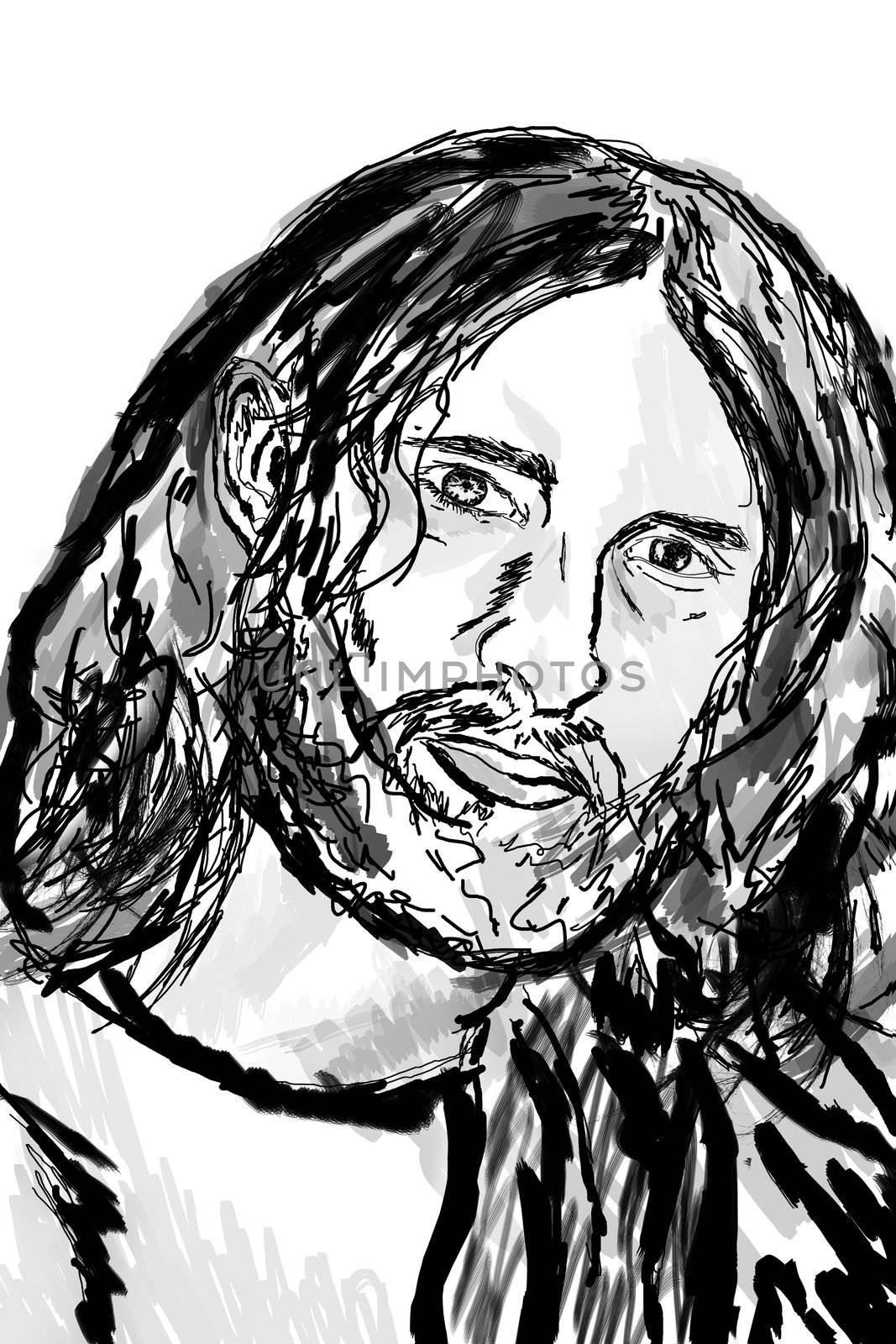 Sketch of a portrait of Jesus Christ.

