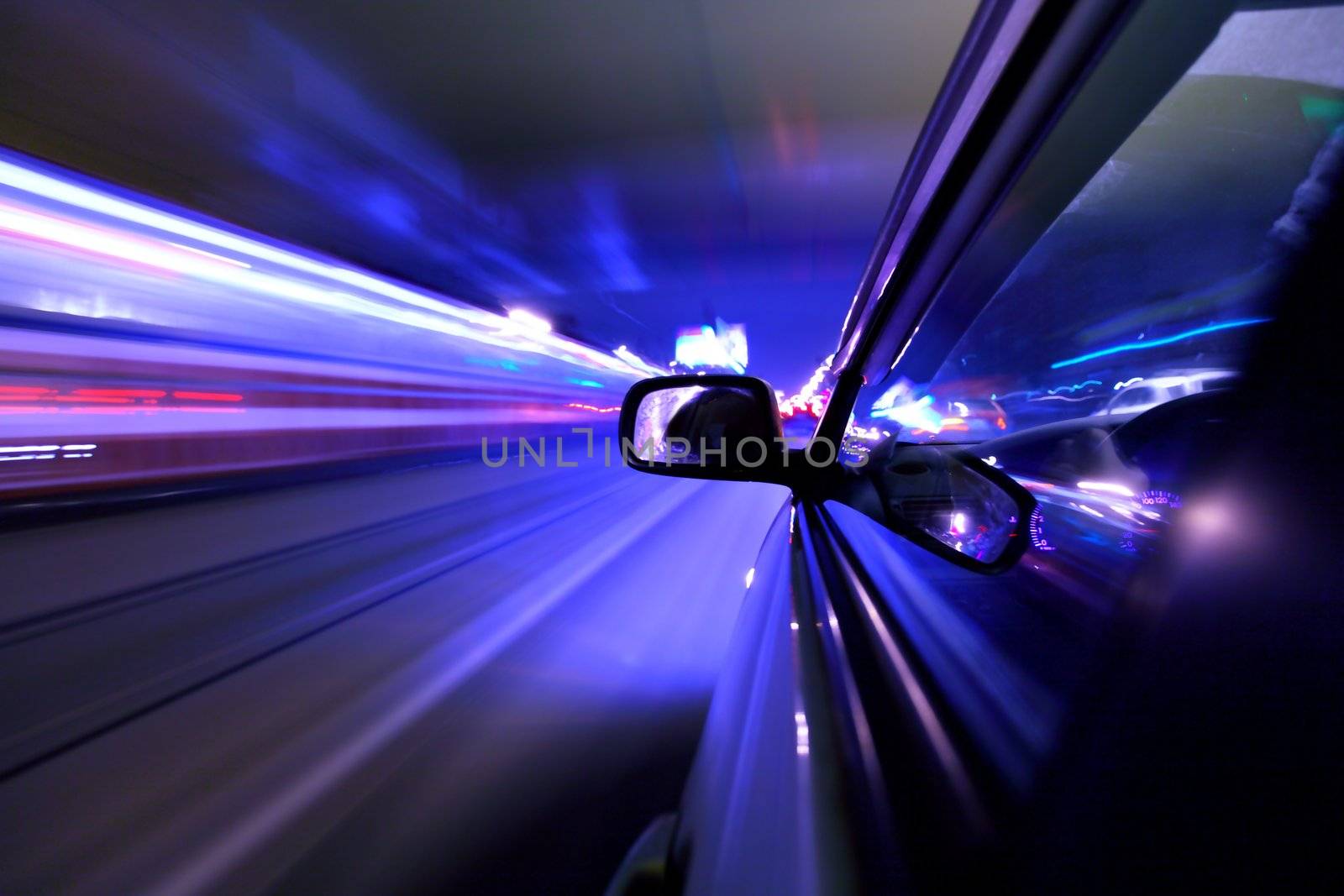 car fast drive on highway in night