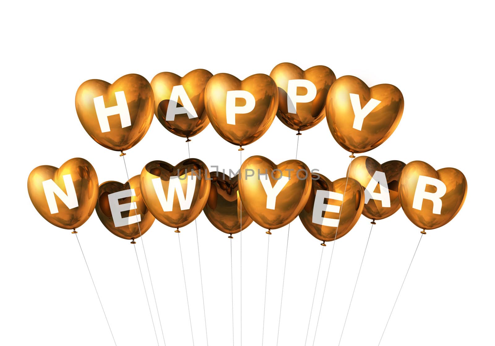 gold happy new year heart shaped balloons by daboost