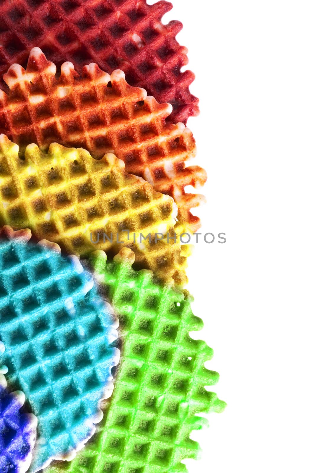 Fresh crisp color waffles isolated on white background