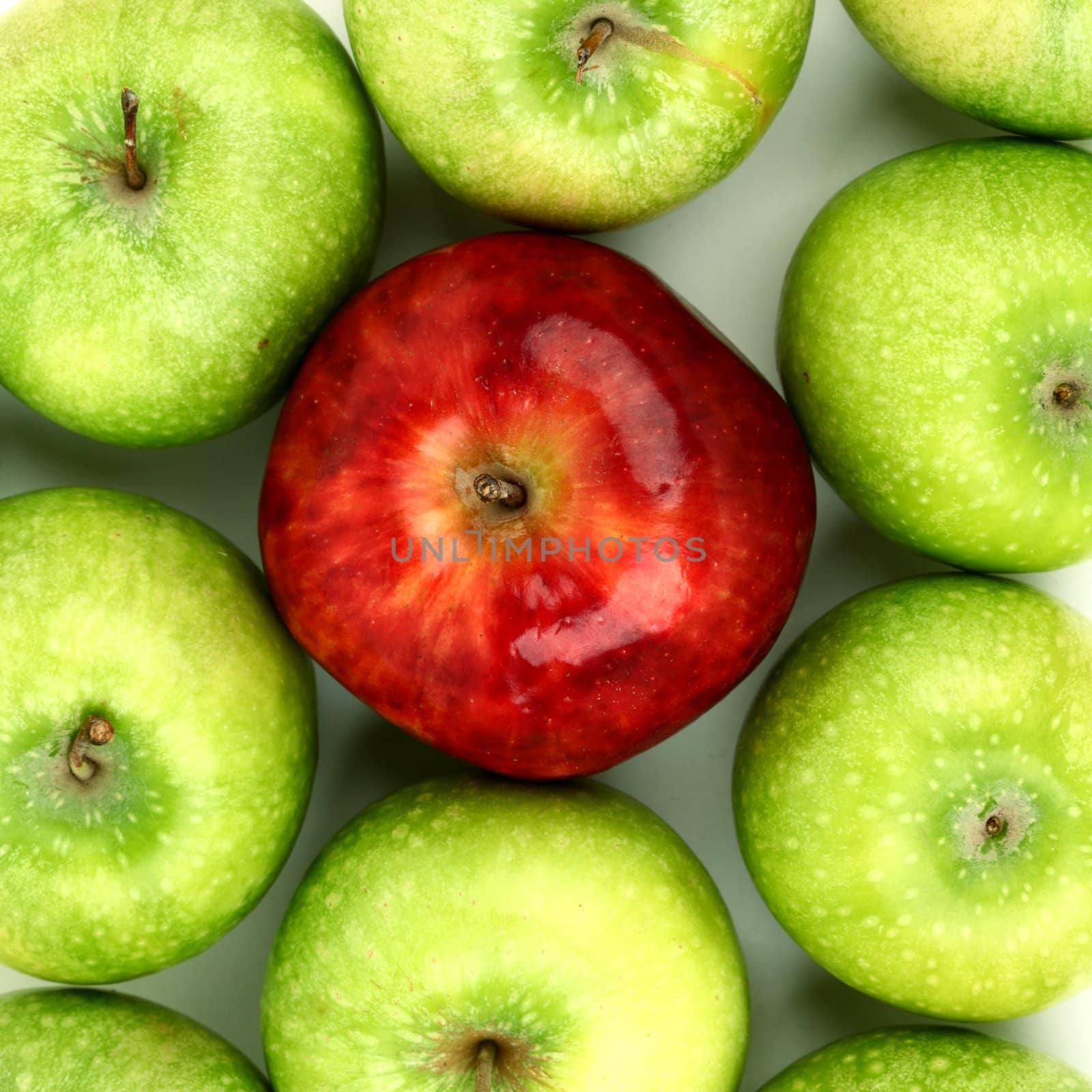 red and green apples macro close up