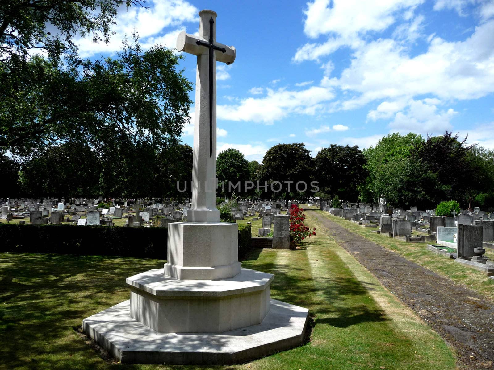 A graveyard cross that is within a graveyard.