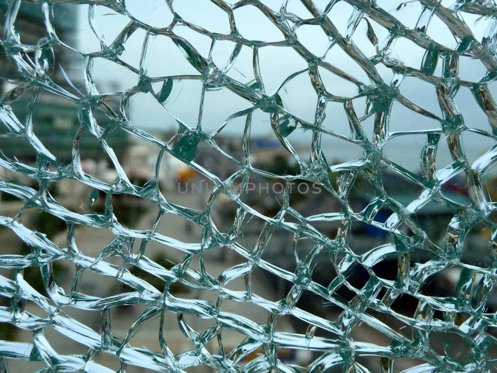Close up view of some broken glass.
