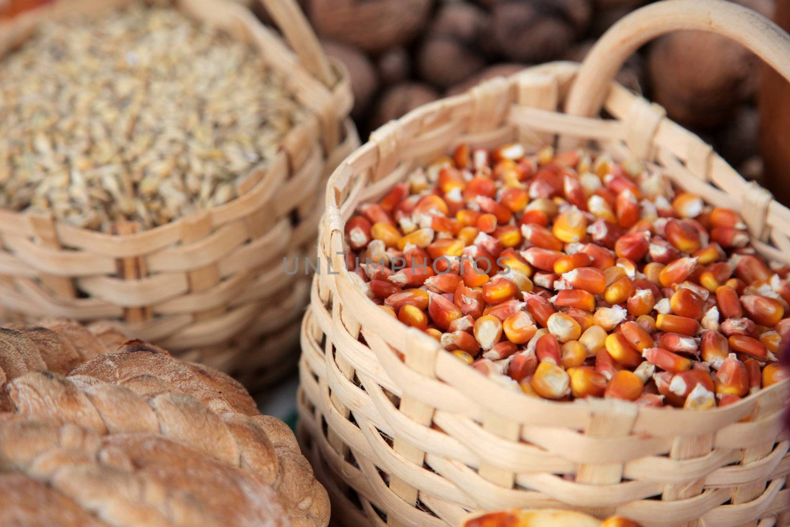 Basket with wheat and maize