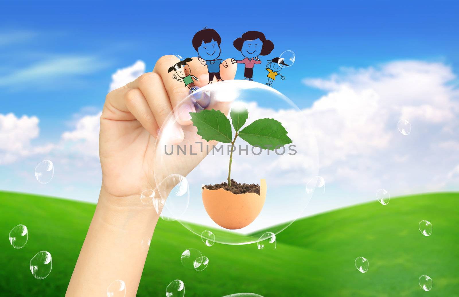 eco concept: the family on bubbles. by rufous