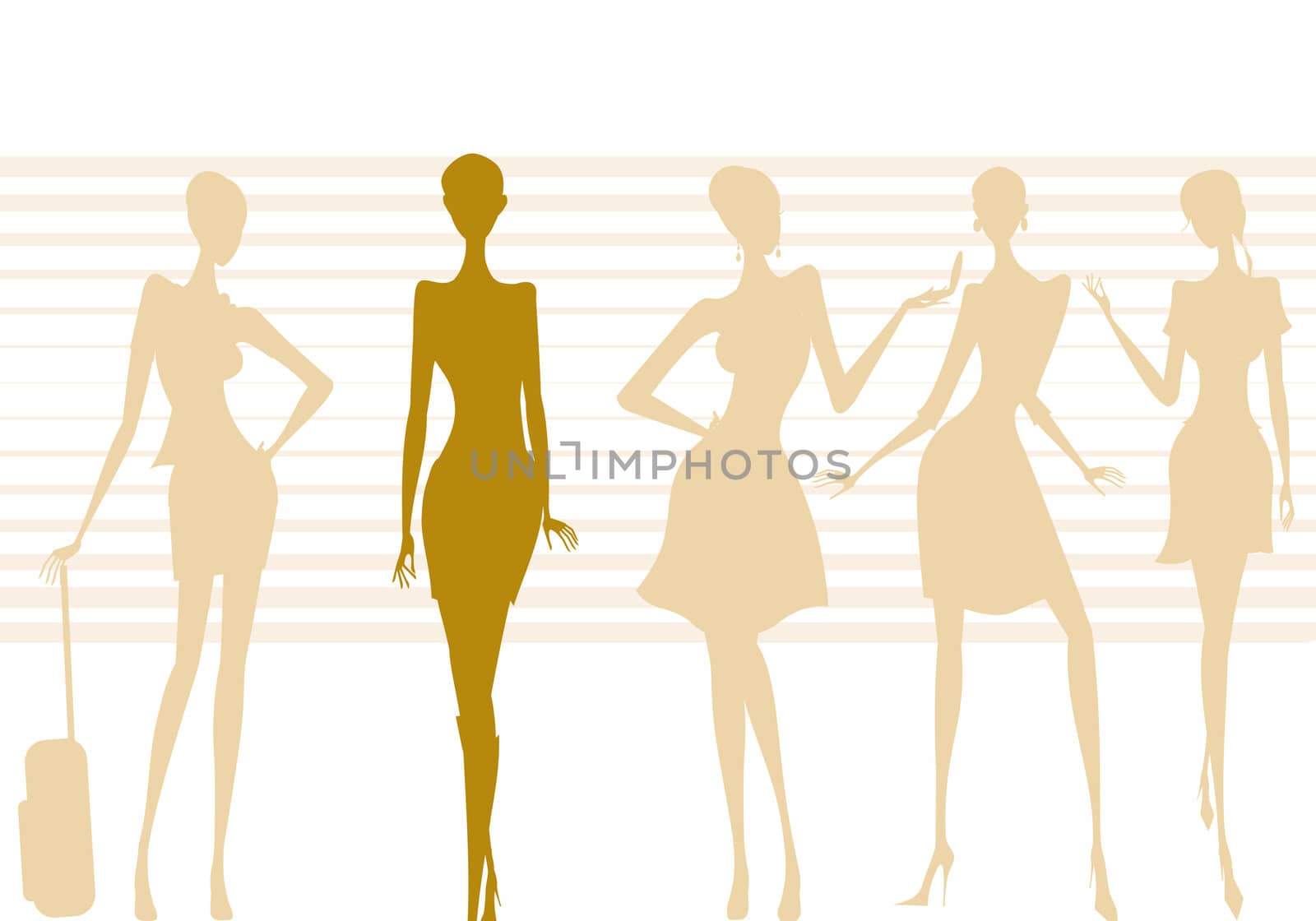 illustration of five silhouettes of modern women posing