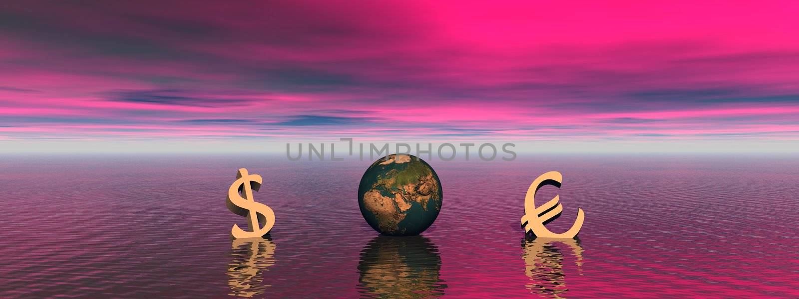 euro and dollar fall and landsape