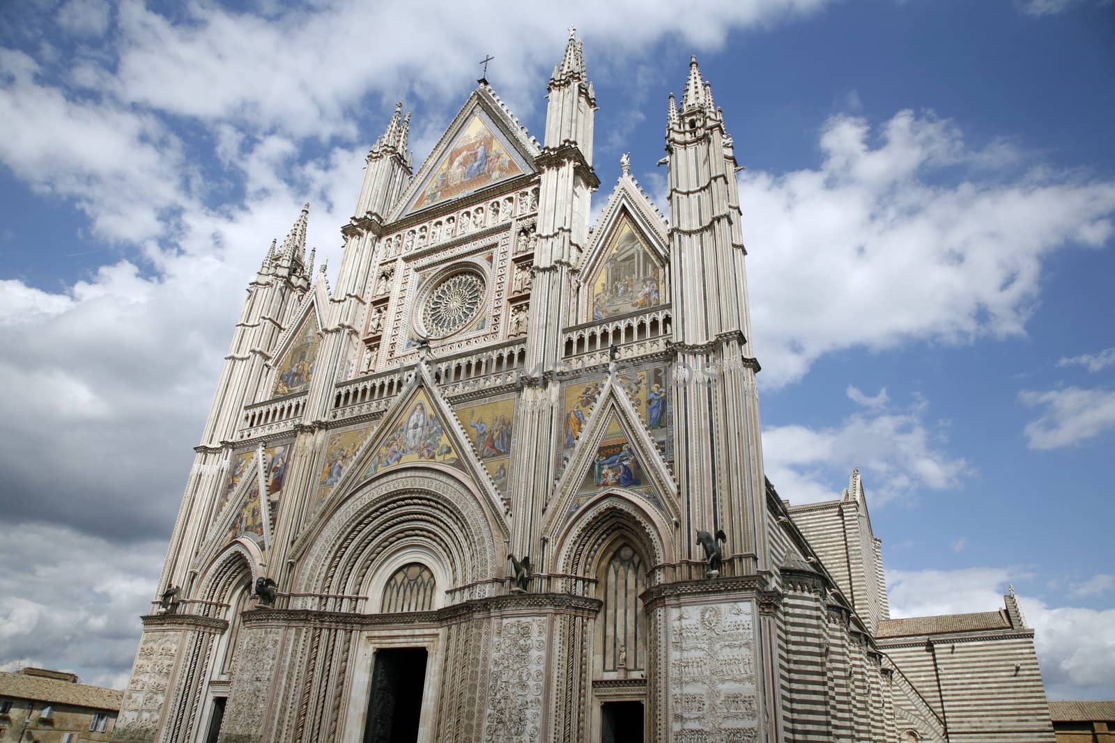 One of the most beautiful italian cathedrals. Constructed 1290 - 1600 a. c. and richly decorated with lots of stone mosaics and reliefs as well as pattern and artistic coils all over the facade.