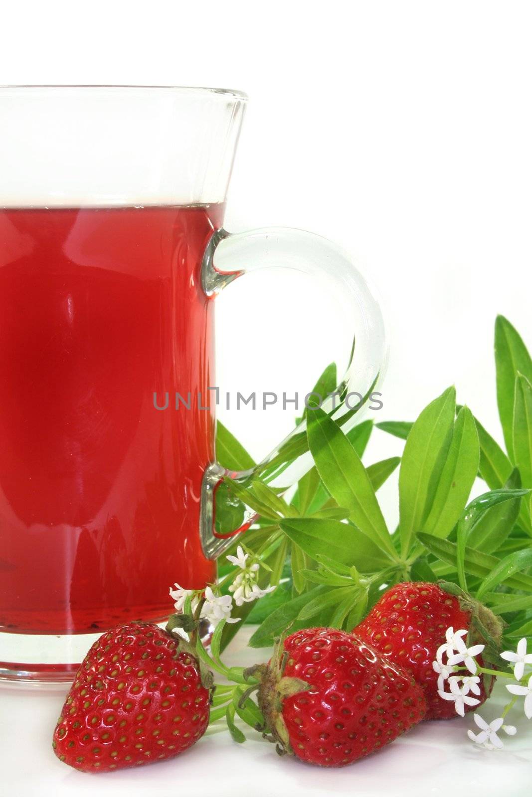 Strawberry Woodruff Tea with fresh strawberries and woodruff