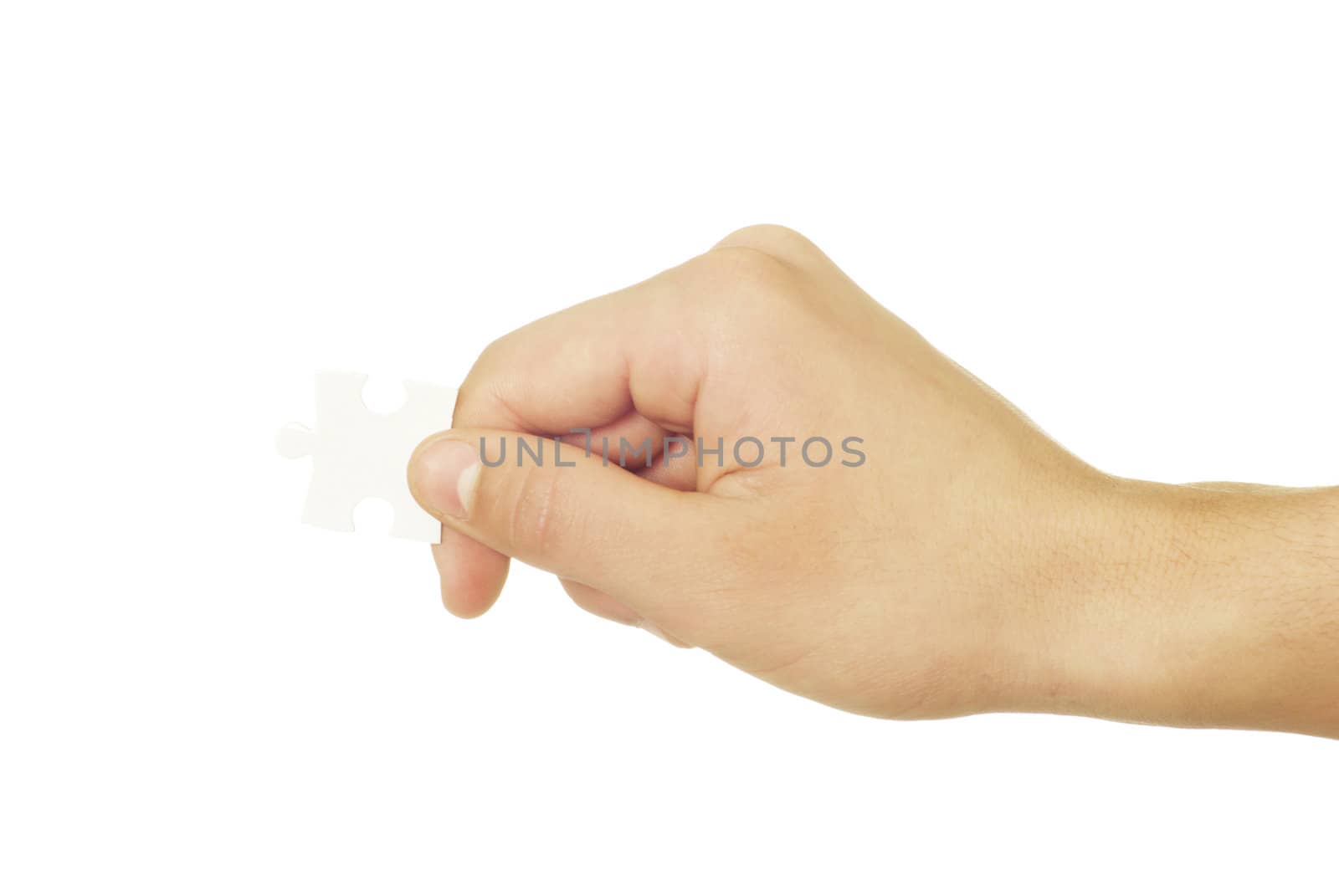  puzzle in hand isolated on white background