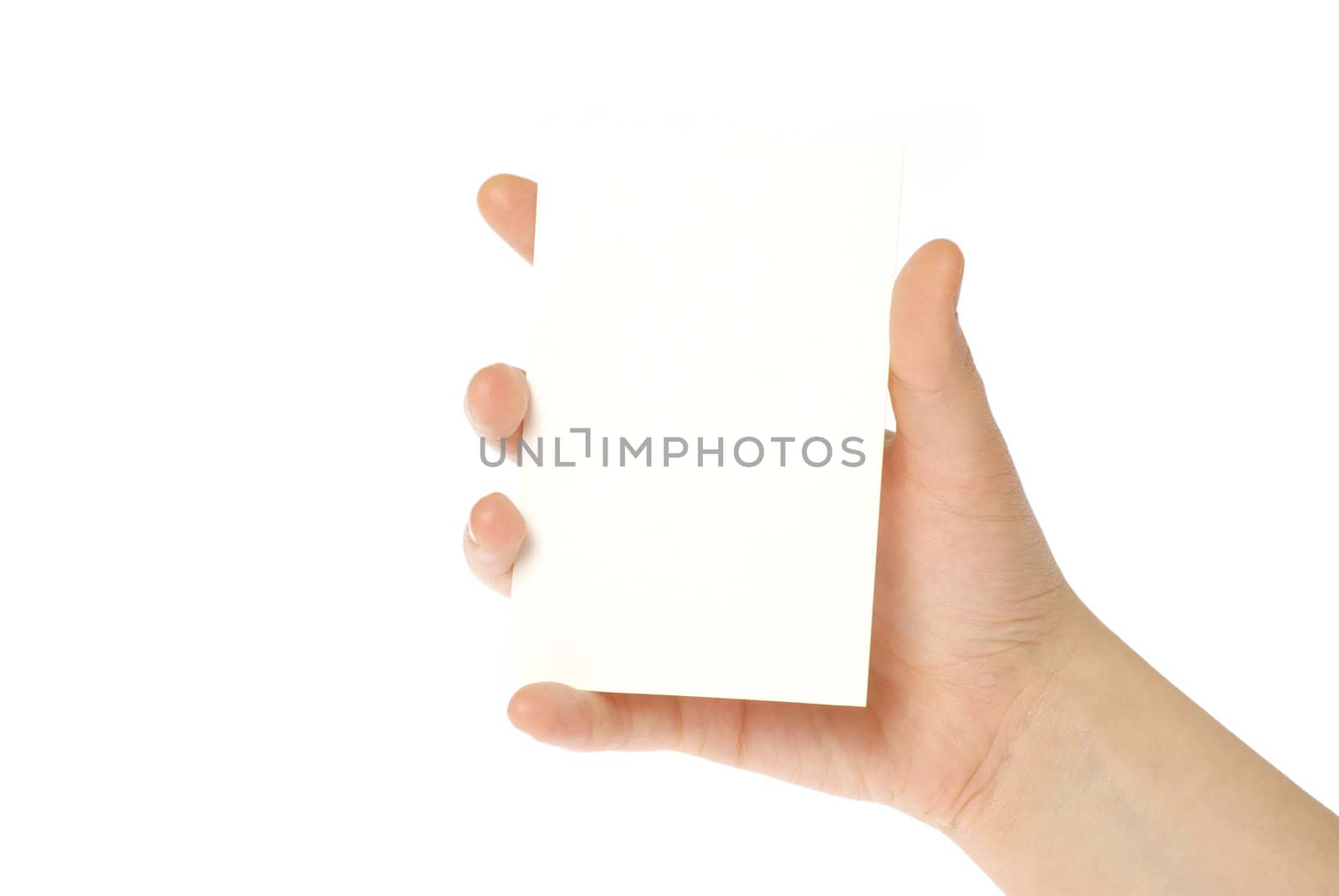 card blank in a hand isolated on white