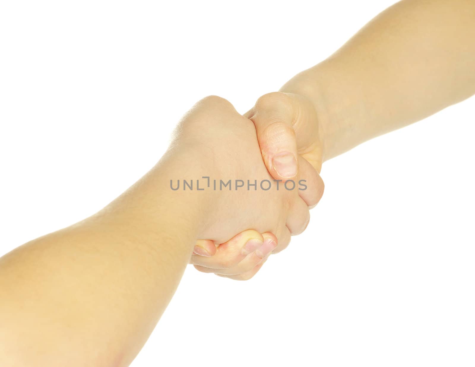 closeup of two men shaking hands isolated over white
