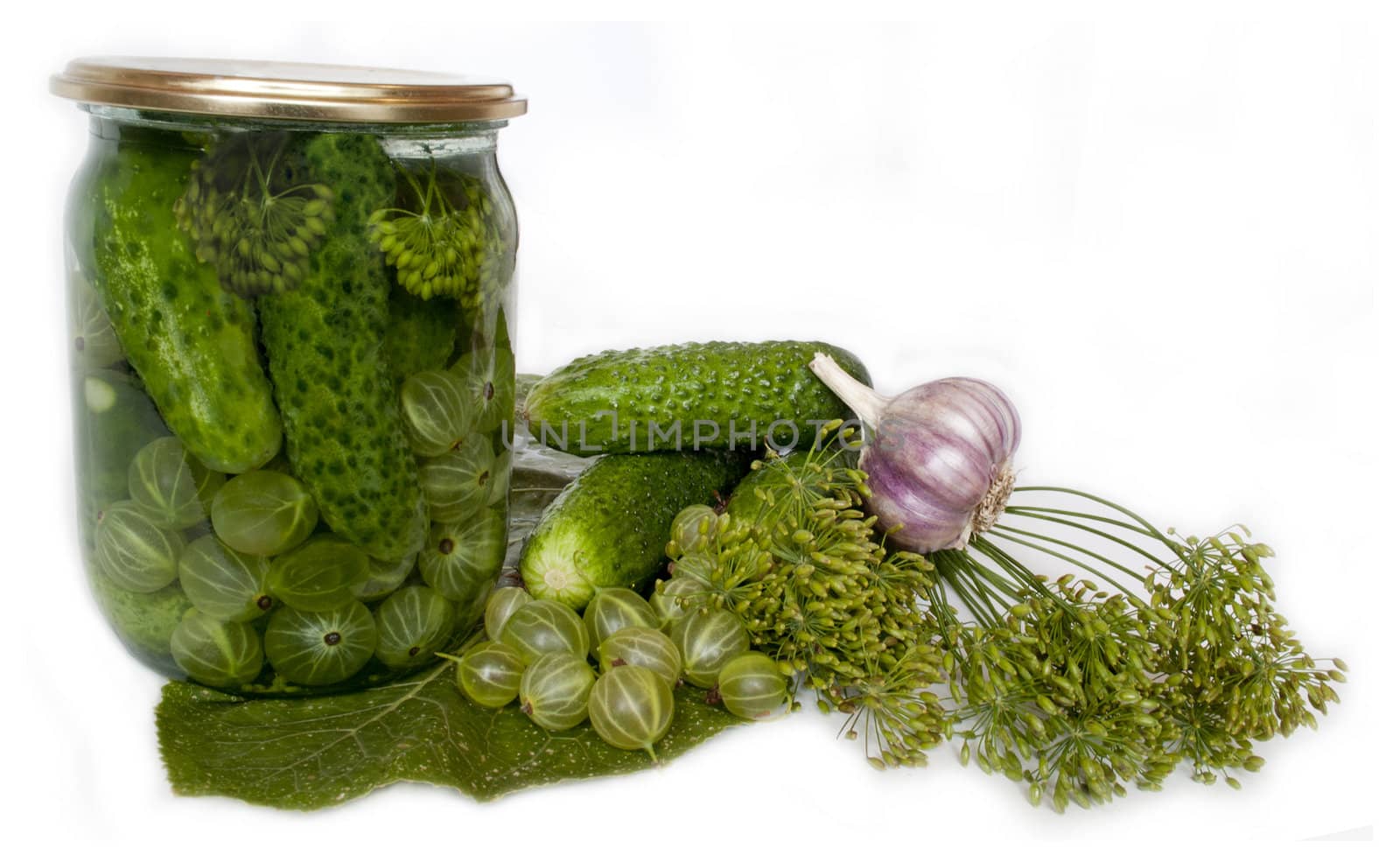 canned cucumbers with gooseberries by Alevntina