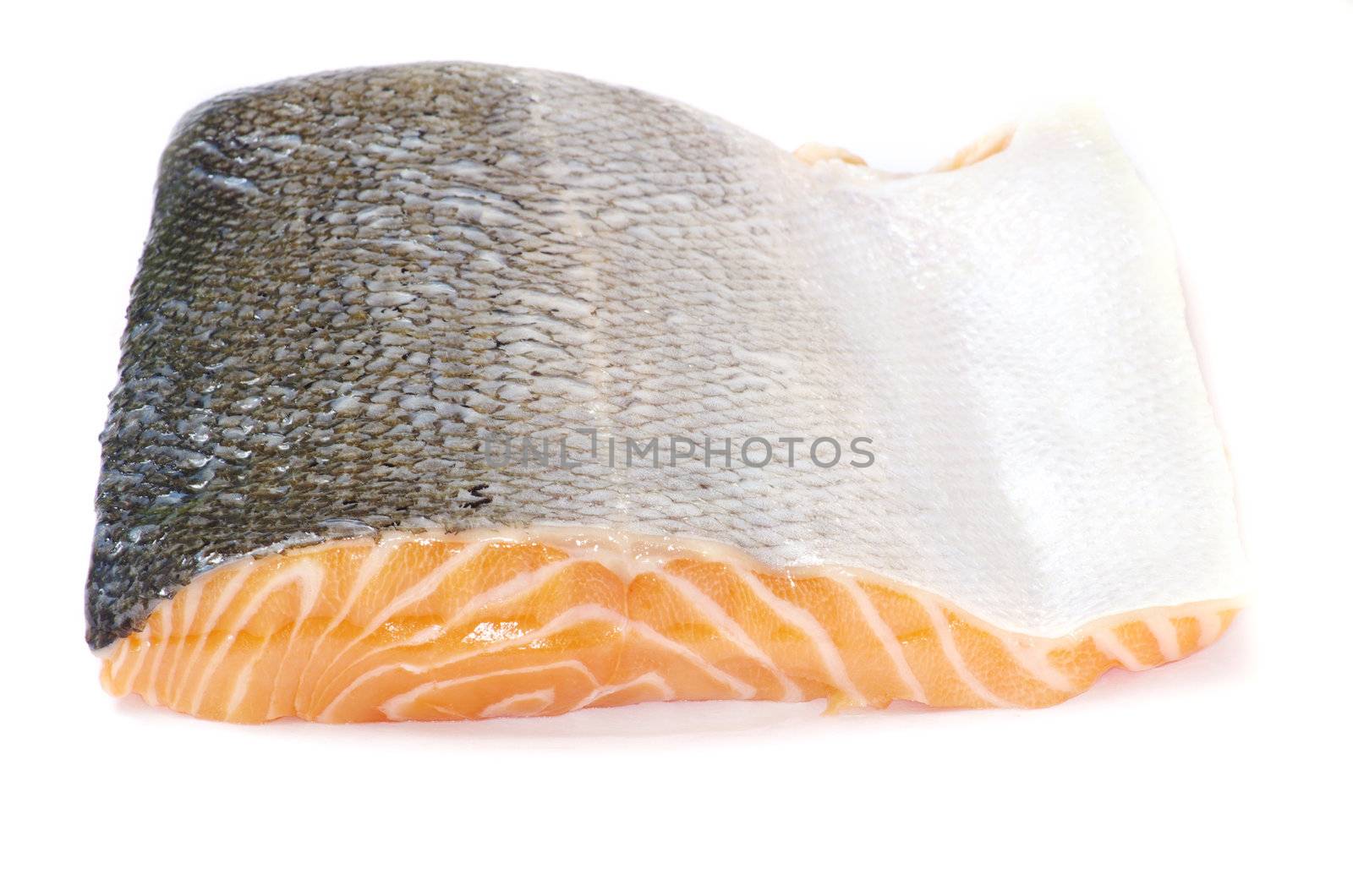salmon steak red fish on white