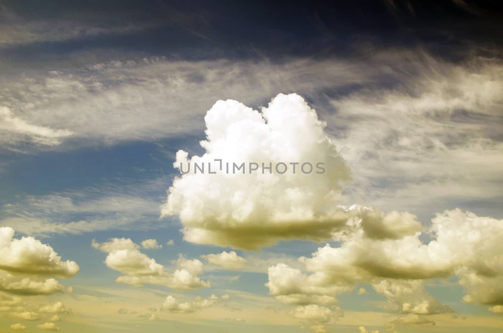 blue sky with clouds and sun