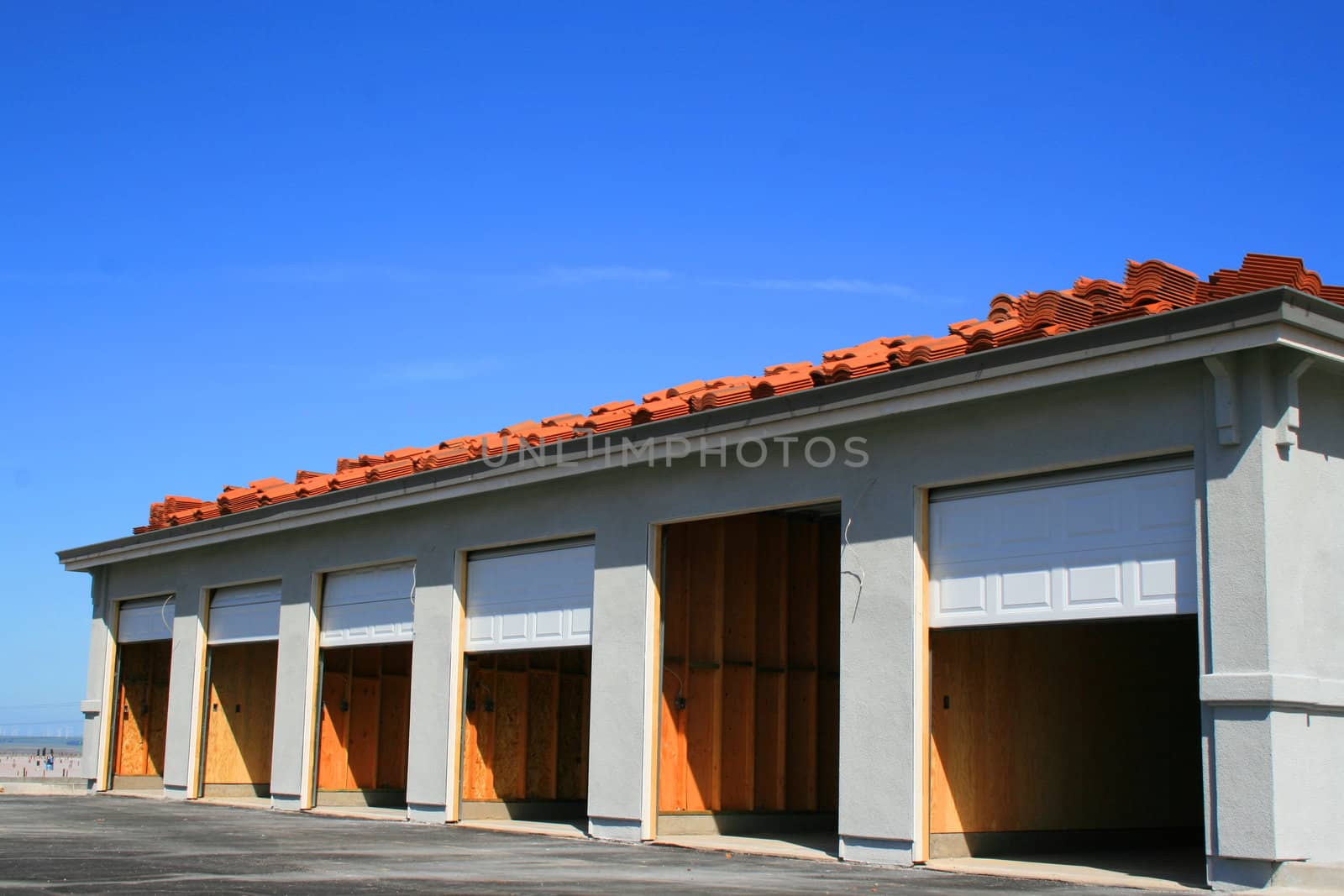 Close up of the garage building under construction.
