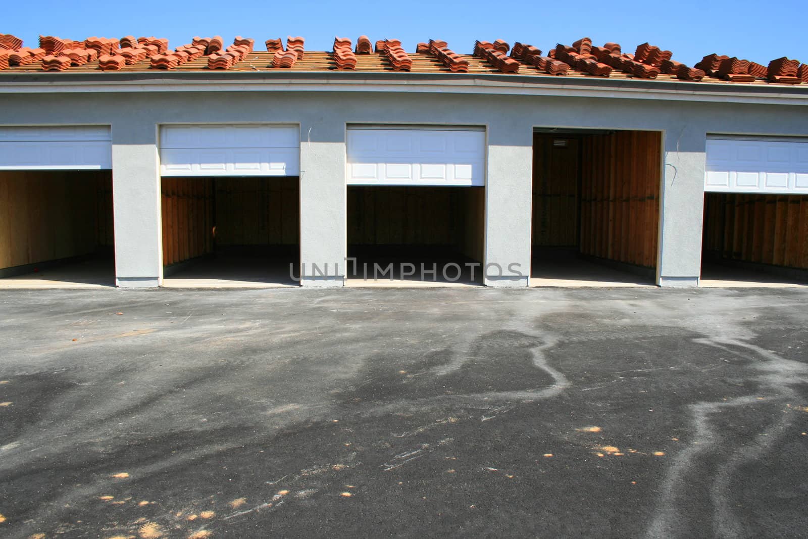 Close up of the garage building under construction.
