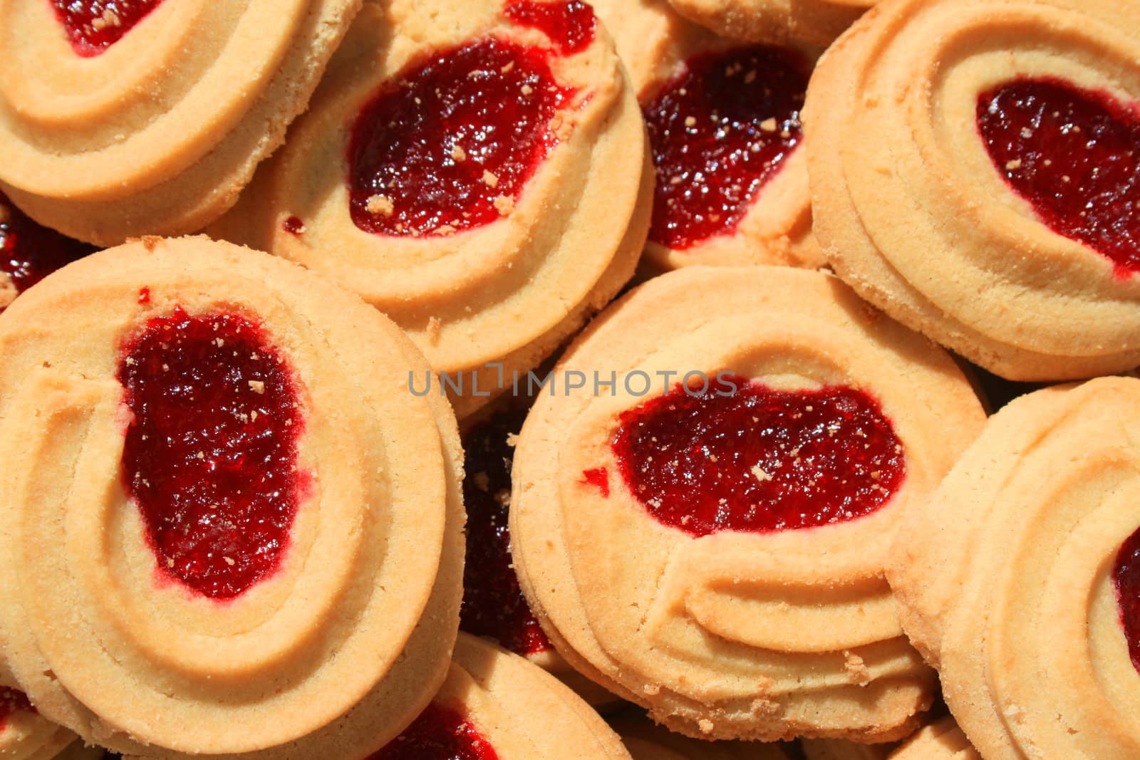 Close up of sweet strawberry shortbread cookies.
