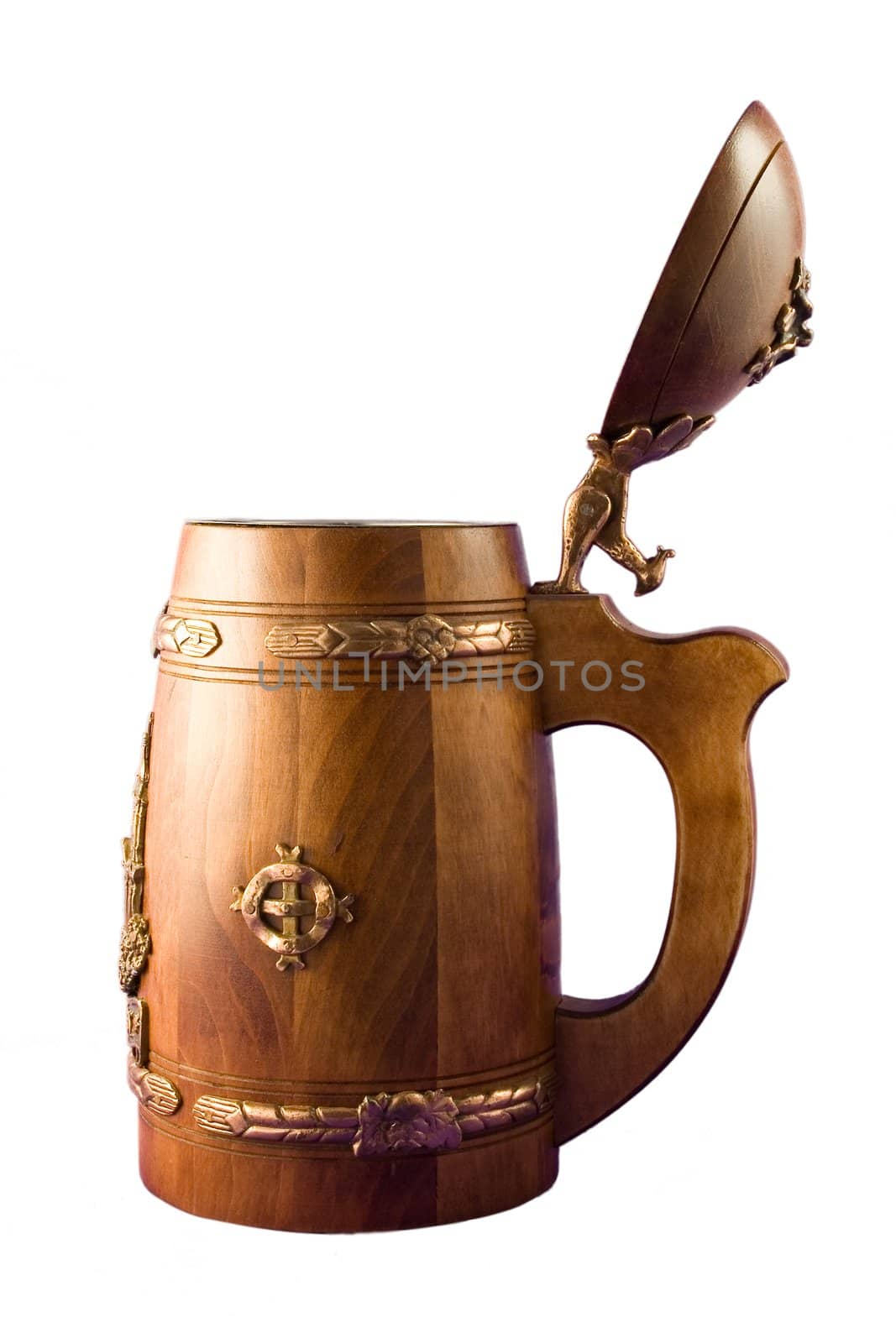 Souvenir wooden beer mug on a white background. Isolated object