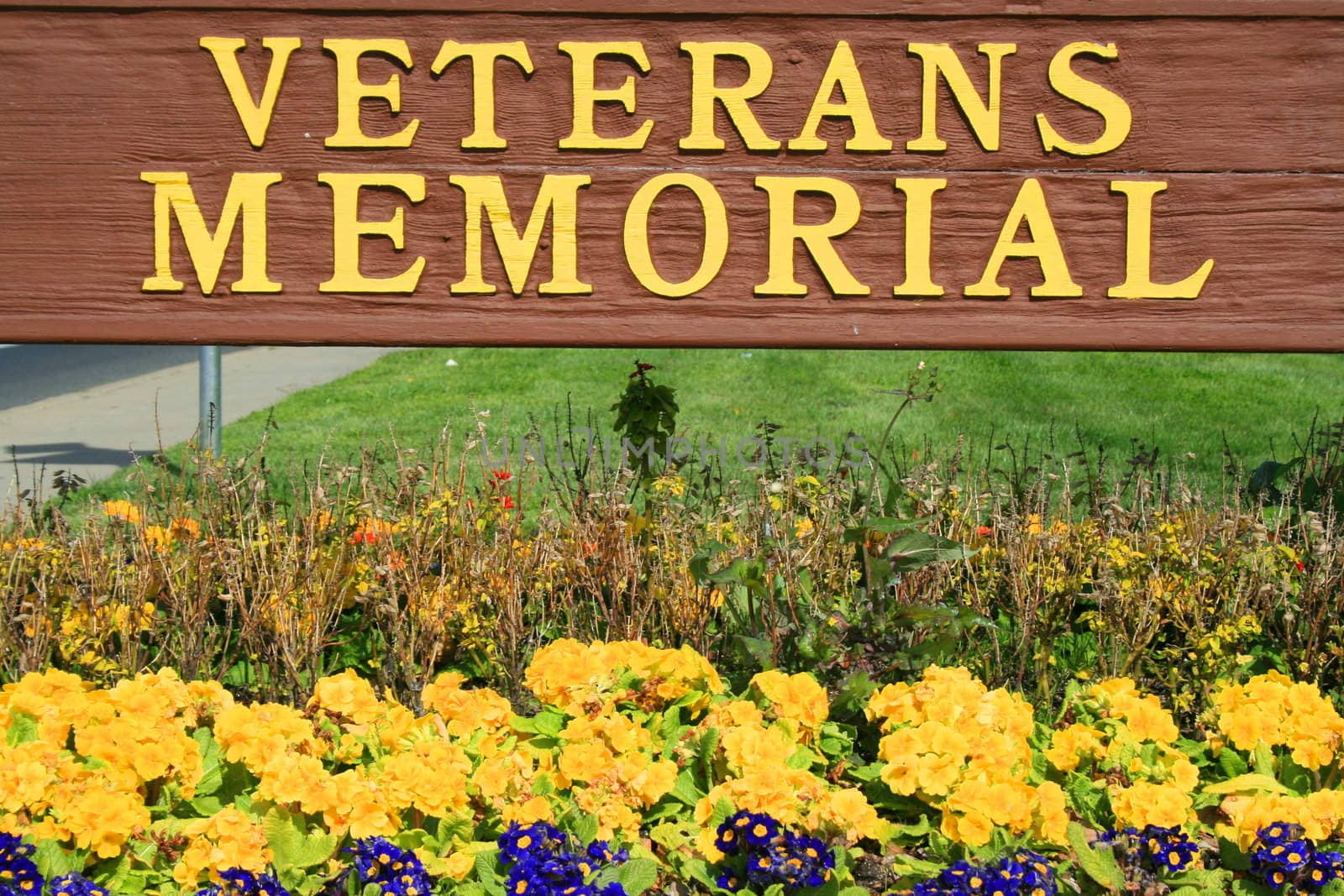 Close up of a veterans memorial sign.
