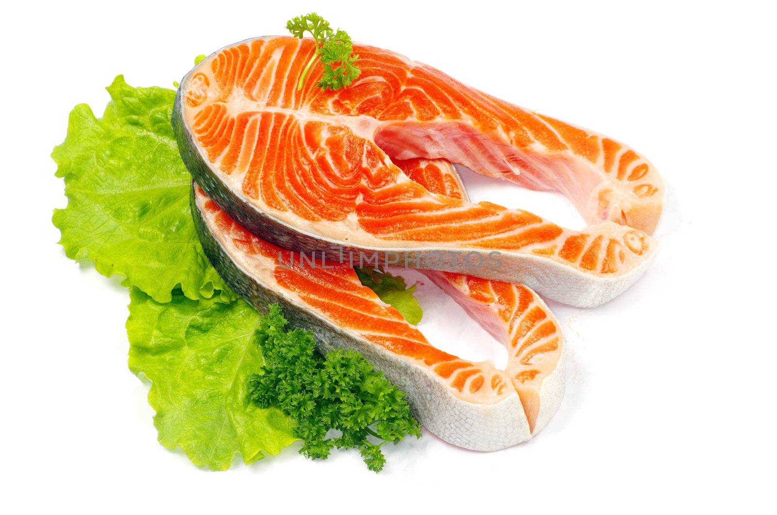 raw salmon and spices isolated