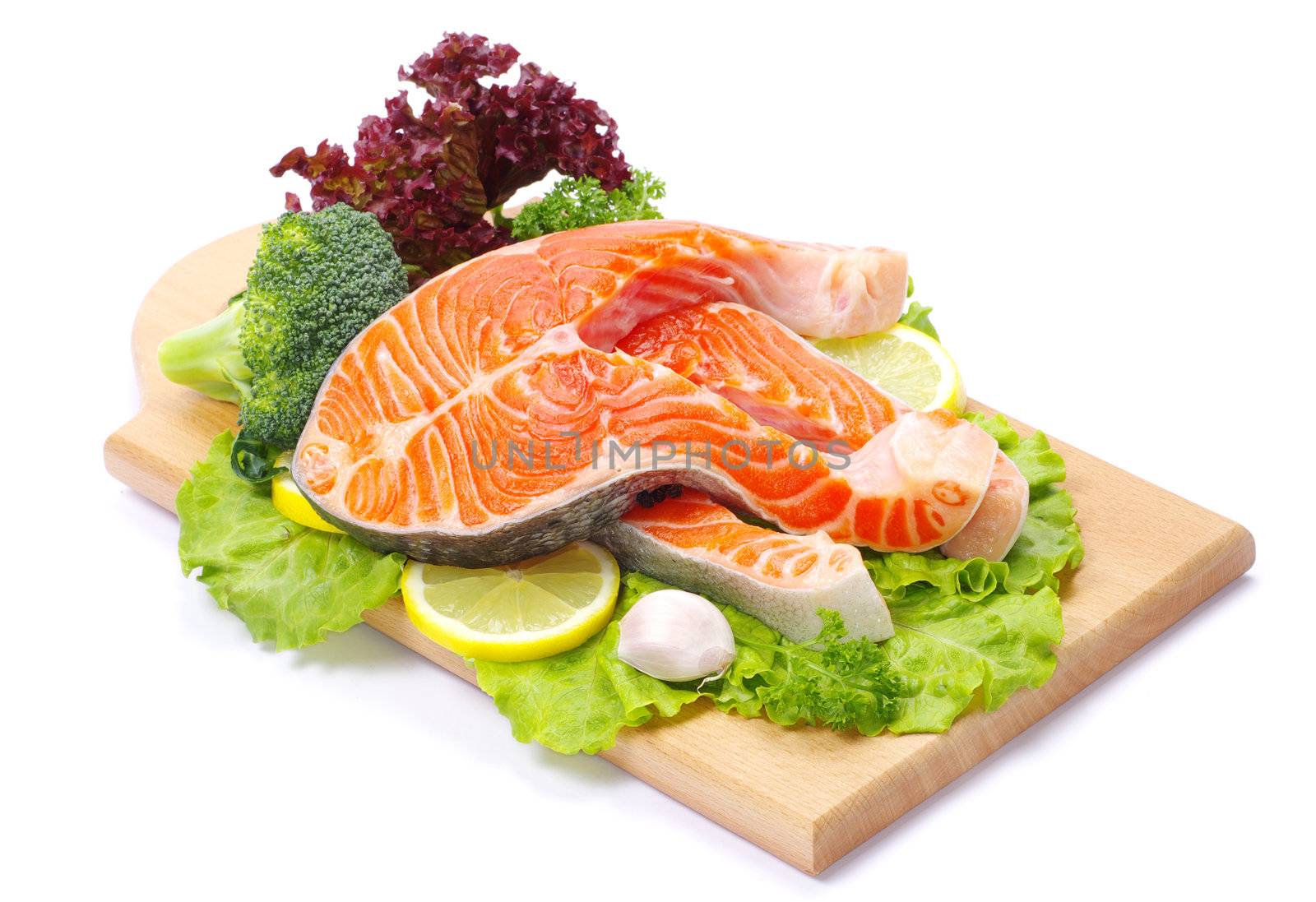 raw salmon and spices isolated