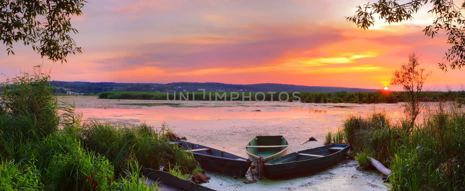 beautiful sunset on the river by andrew_mayovskyy