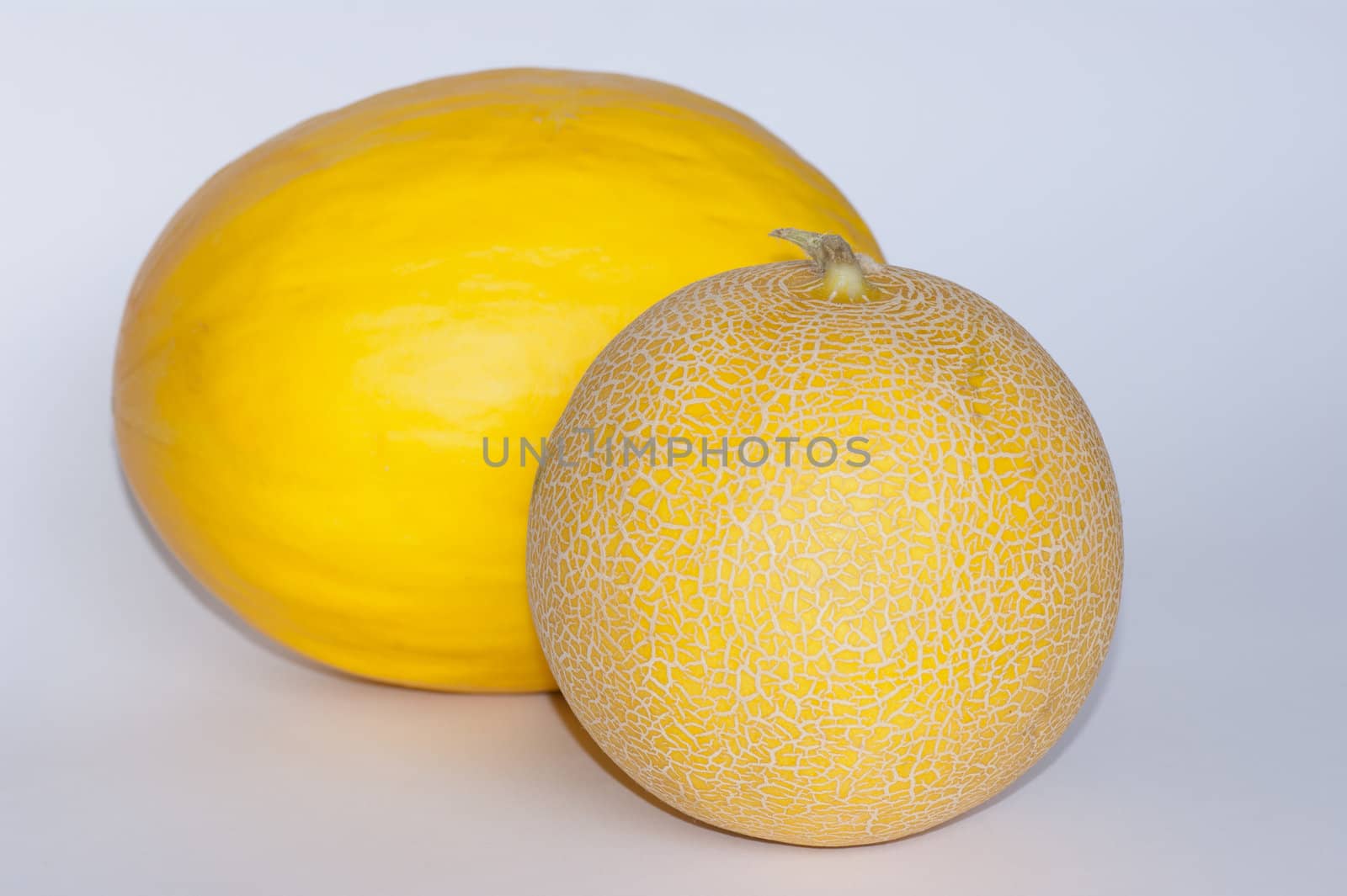 A honeydew melon and a spanish galia melon