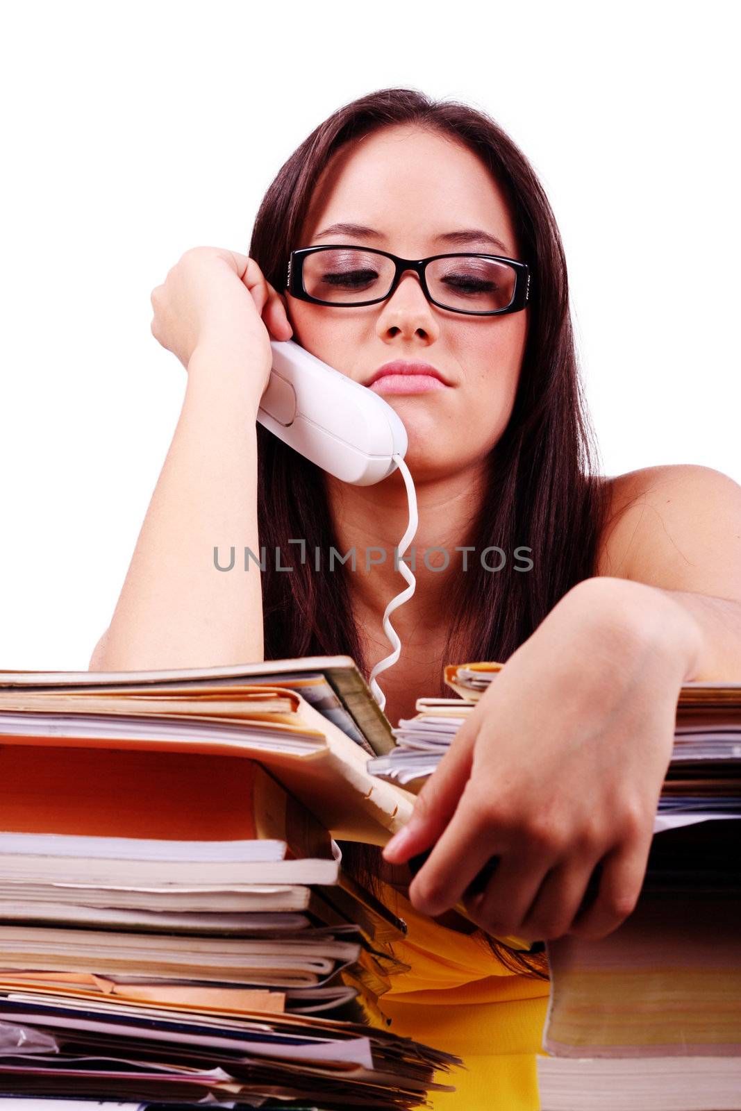 Young woman with problems and stress in the office