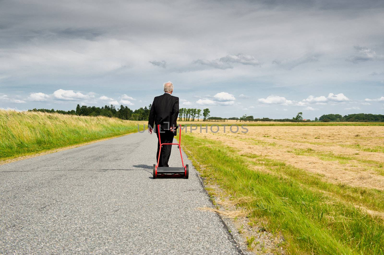 Businessman and his Lawn mower by MOELLERTHOMSEN