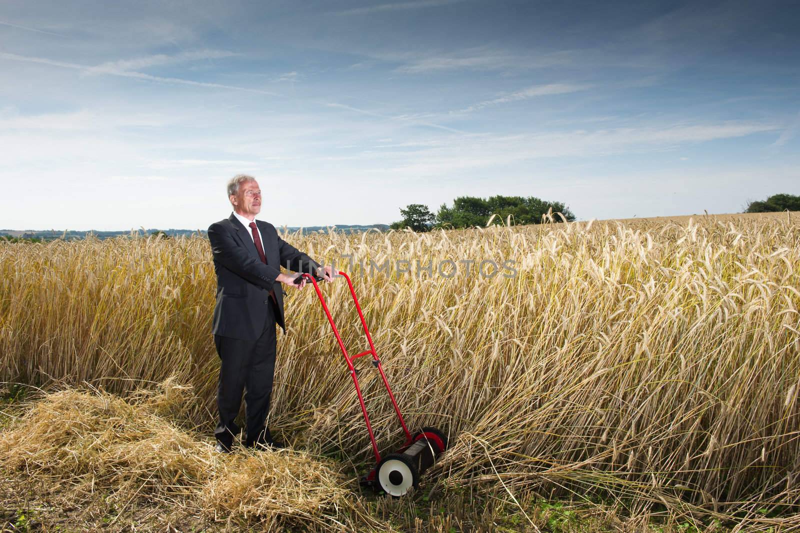 Businessman harvesting the fruits of his labor