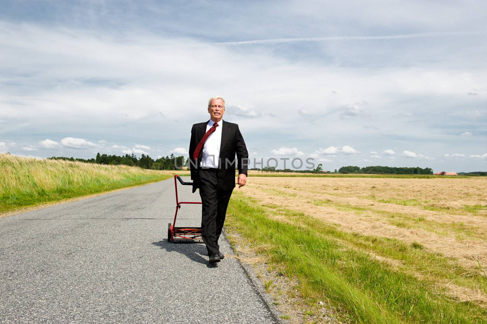 Businessman and his Lawn mower by MOELLERTHOMSEN