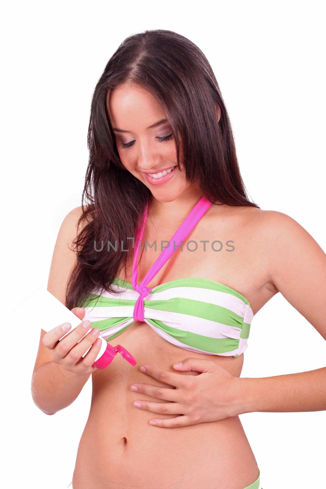 woman sunburn putting some lotion on by dacasdo