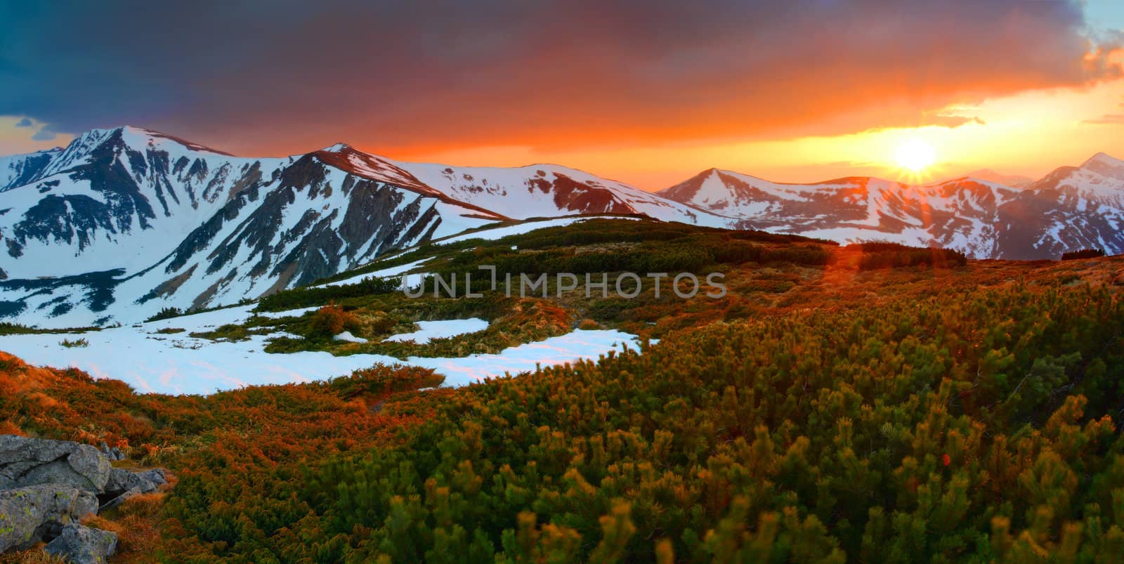 Colorful spring evening in the mountains by andrew_mayovskyy
