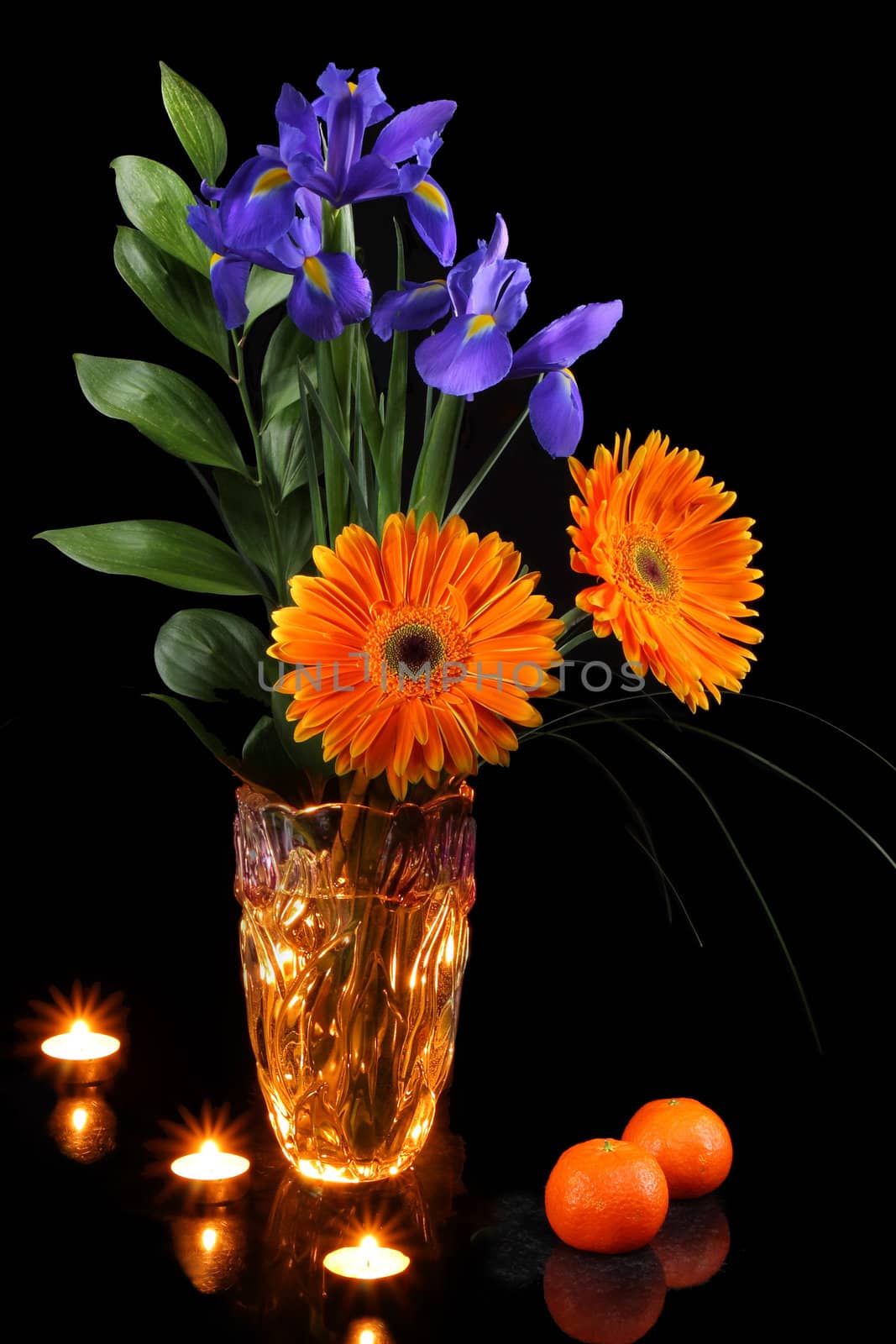 Bouquet of flowers isolated on black background 