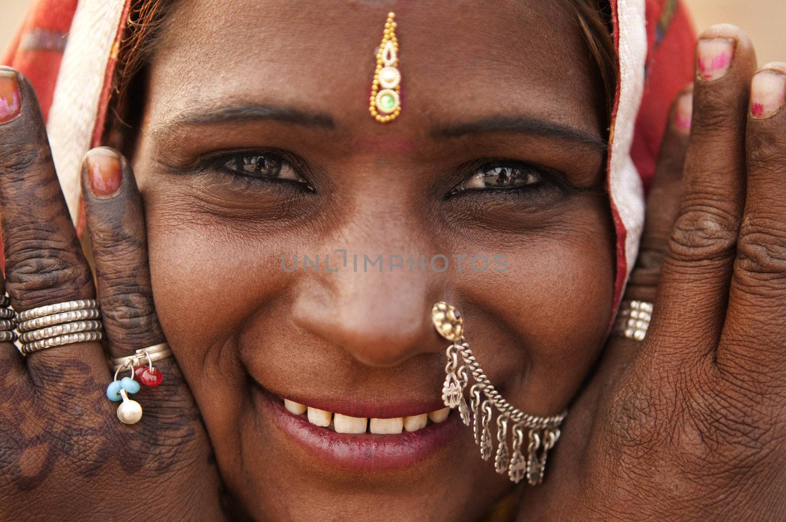 Portrait of a India Rajasthan woman with her henna tattoo