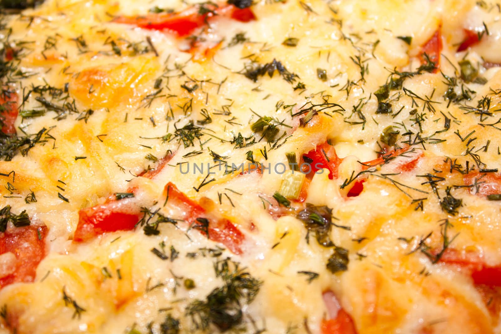 juicy appetizing pizza with tomato and cheese