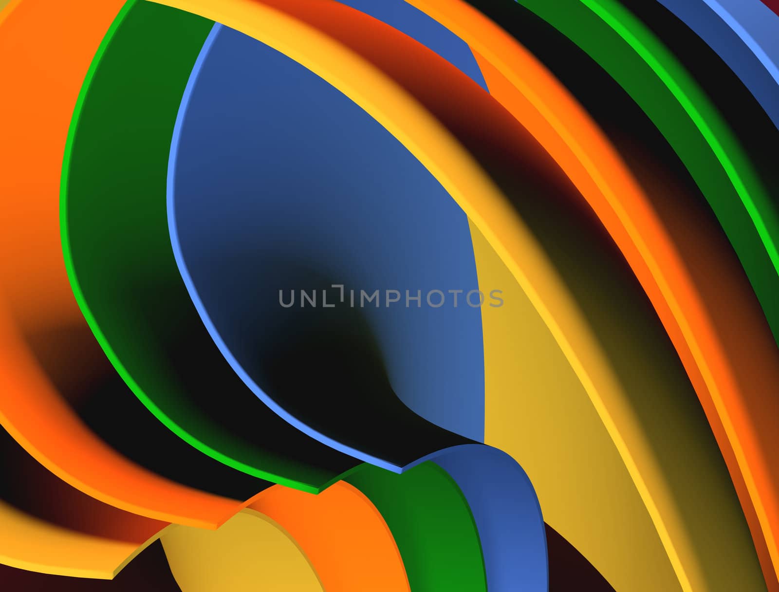 Multicolored 3d render waves abstract background.