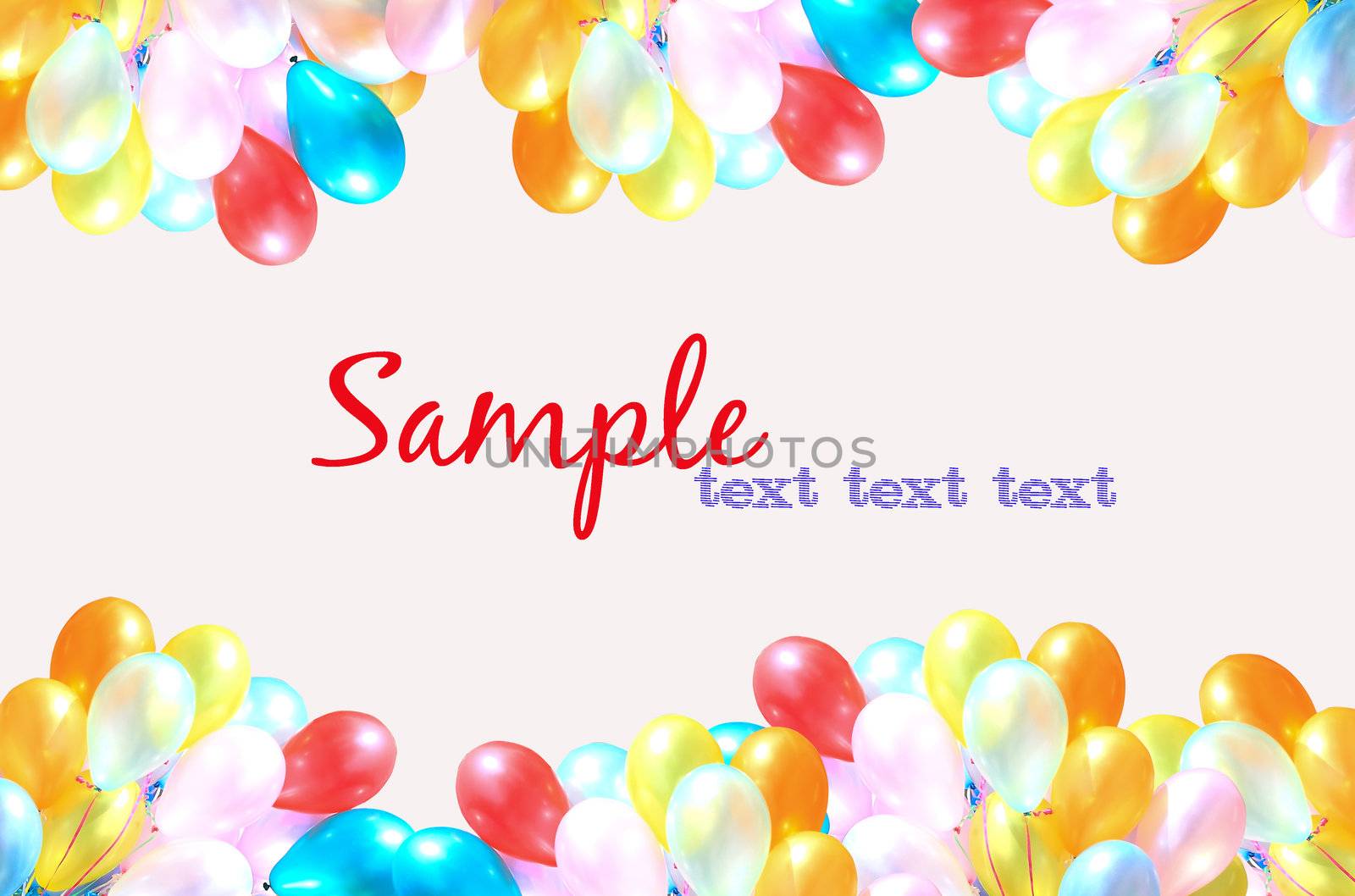 Colorful balloons on a white background with copy space and sample text