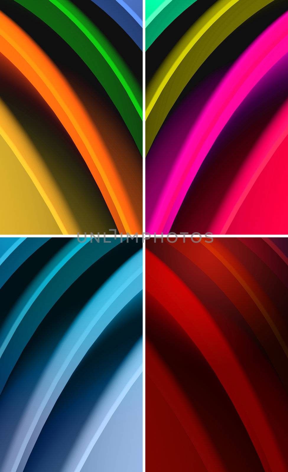 Multicolored 3d render waves abstract background.