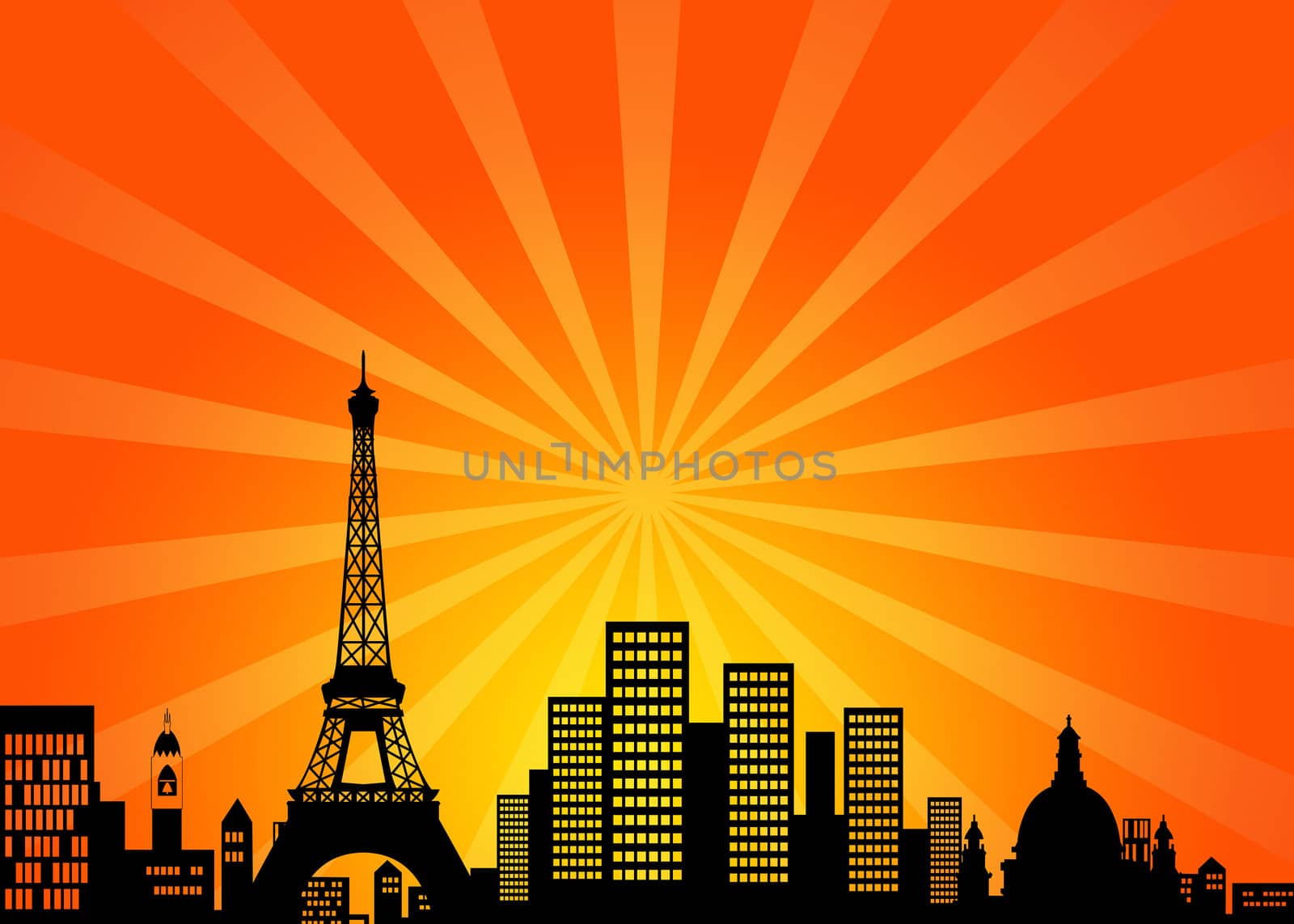 Paris France Downtown City Skyline Illustration