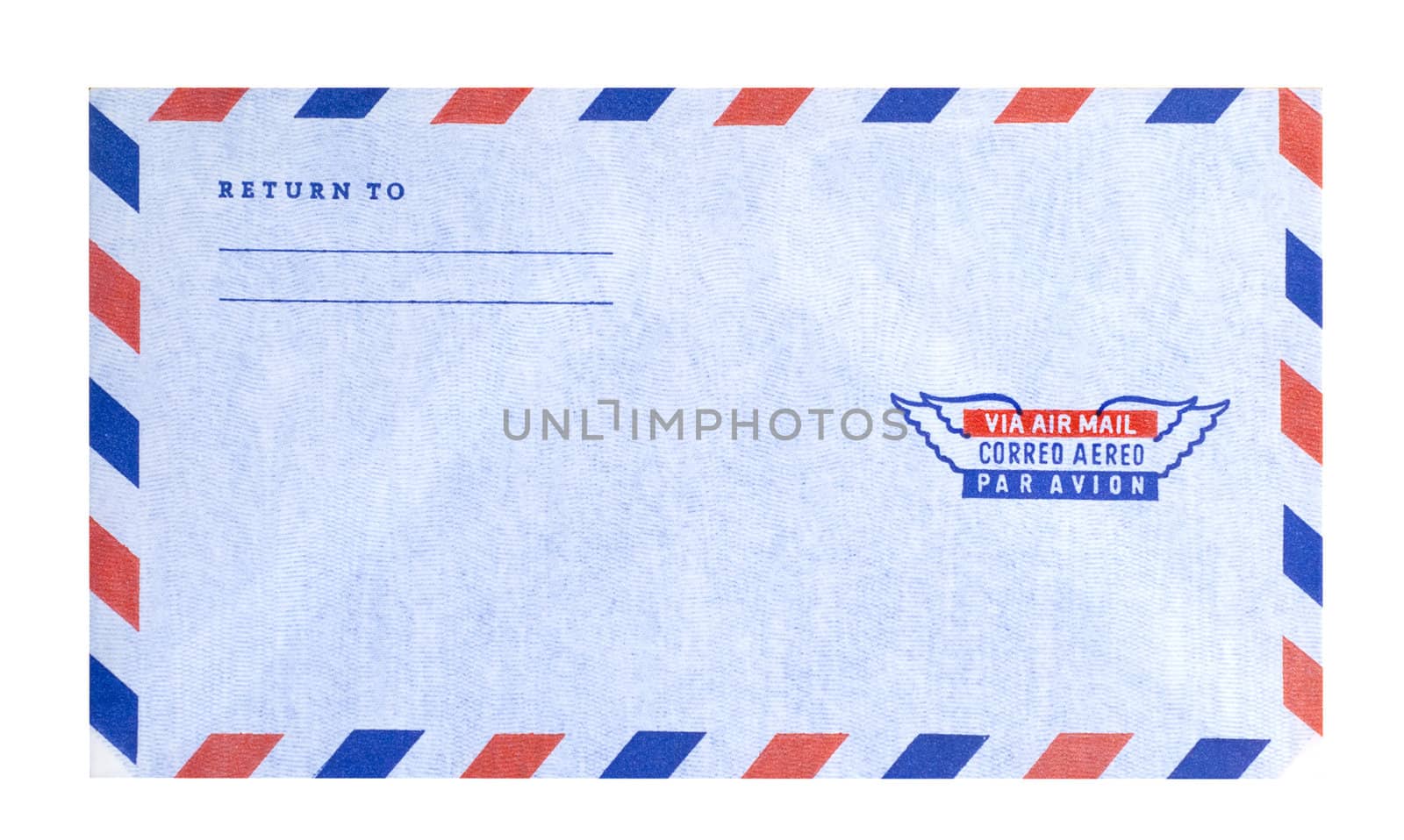 Airmail letter envelope on white, isolated