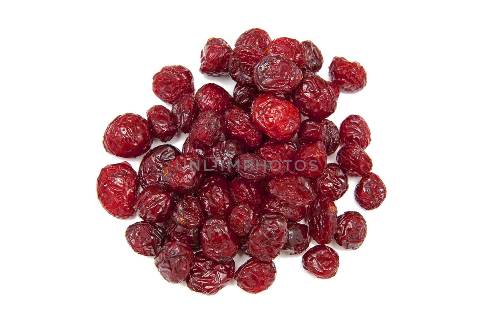 Dried cranberries on the white background